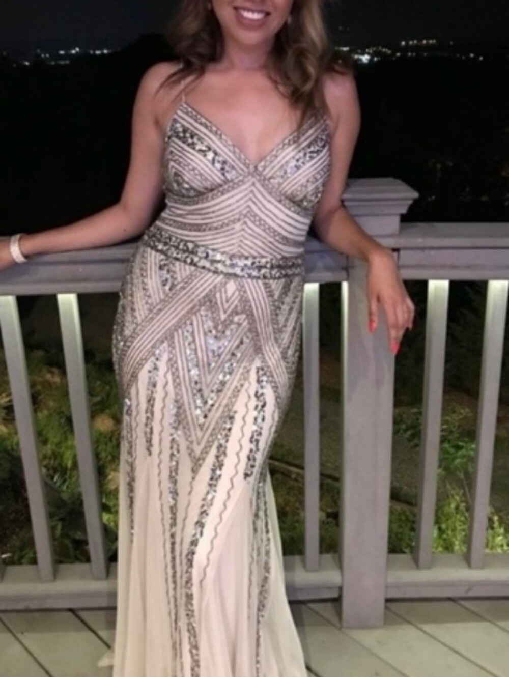 NWT MARINA | Beaded Spaghetti Strap Formal Gown - Picture 7 of 12